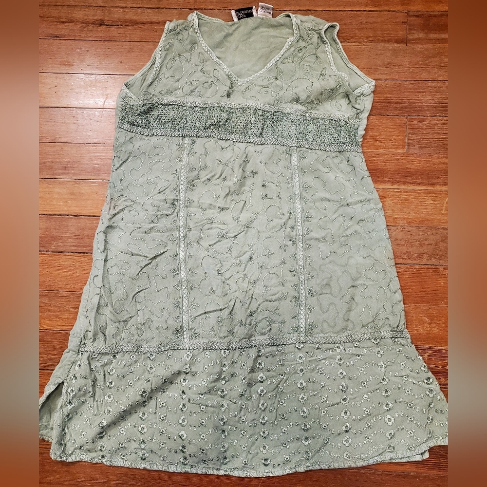Embroidered sage green 100% rayon dress